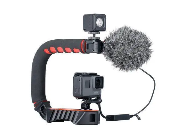 Alt view image 3 of 4 - Handheld C-Shape Stabilizer with 3 Cold Shoe Mount for Camera Microphone Video Light Gopro and Other Accessories