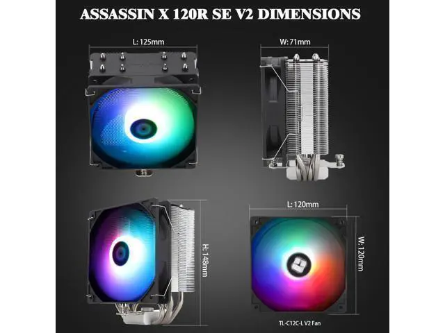 Alt view image 2 of 6 - Assassin X 120R SE V2 CPU Cooler, 4×6mm Heat Pipes, 1550RPM Speed 120mm RGB PWM Quiet Fan CPU Cooler with S-FDB Bearing, for AMD AM4 AM5/Intel 1700/1150/1151/1200/1851