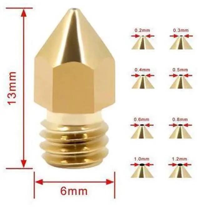 Main image of MAYBEMONDA 5PCS MK8 Brass Nozzle 0.2MM 0.3MM 0.4MM 0.5MM 0.6MM 0.8MM 1.0MM Extruder Print Head For 1.75MM 3D Printer