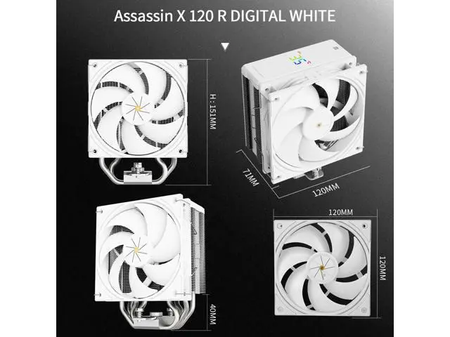Alt view image 7 of 7 - Assassin X 120R Digital White CPU Air Cooler, 2000RPM Speed,4 Heatpipes, 12cm Quiet PWM Fan CPU Cooler, Digital Screen Top Cover,for AM4/AM5,Intel LGA1700/1851/1150/1151/1200, PC Cooling
