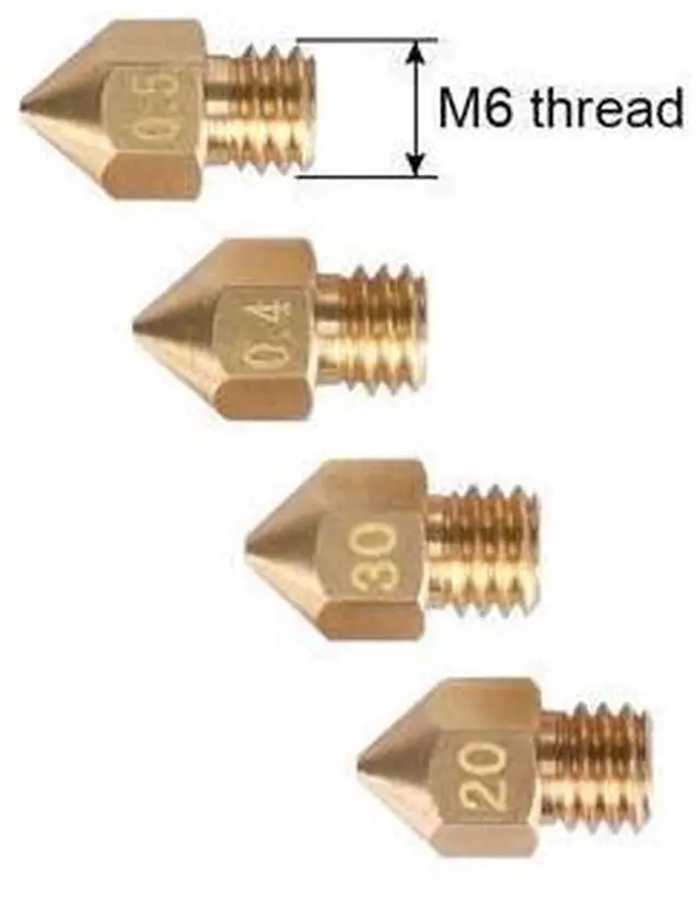 Main image of 10pcs MK8 Nozzle Mix Sizes Extrusion Head Hotend M6 Nozzle 0.3mm/0.4mm/0.5mm For MK8 3D Printer 1.75MM Filament J-head Hotend