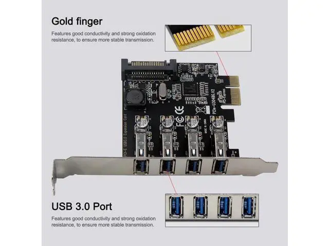 Alt view image 3 of 7 - Four Ports USB 3.0 Super Fast 5Gbps PCI-E Expansion Card PCI Express Adapter Converter Card Power Supply Module For Desktop PC with 2U Low-profile Bracket
