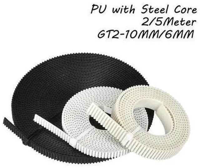 Main image of 2/5M PU with Steel Core GT2 Belt Black White 2GT Timing Belt 6/10mm Width Reinforce Open Belt for 3D printer