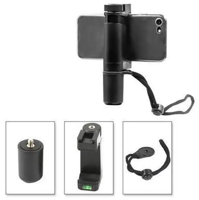 Main image of Universal Handheld Mobile Phone Clamp Mount Smartphone Clip with Handle Holder with Wrist Strap for Cell Phone
