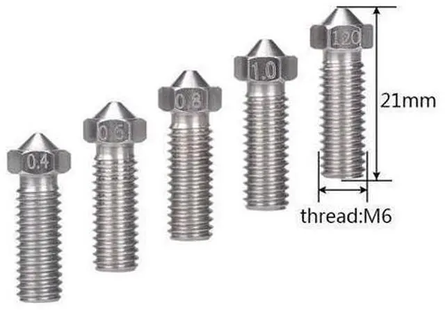 Main image of 10pcs 3D Printer Parts Volcano Nozzle Stainless Steel M6 Nozzle Extra 0.4mm/0.6mm/0.8mm/1.0/1.2mm for 1.75/3.0mm filament