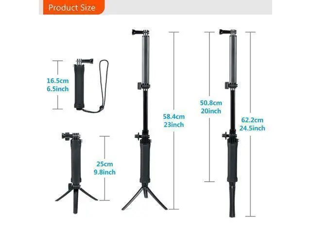 Alt view image 4 of 4 - 3 Way Handheld Selfie Stick for Gopro Hero 9 8 7 5 6 4 3 Series Foldable Install Tripod Stand 3 In 1 Gopro Accessories