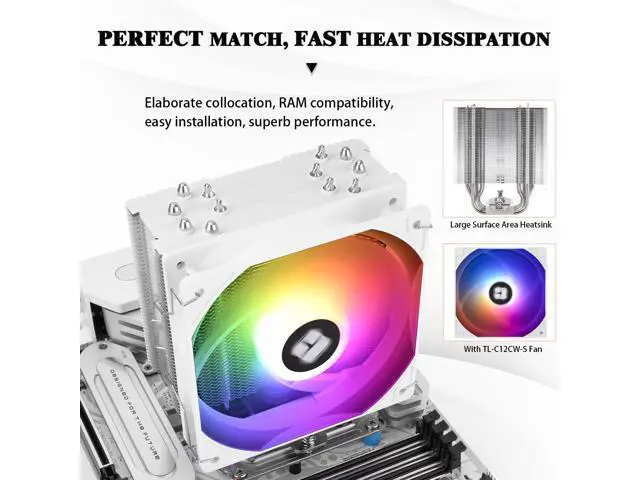 Alt view image 4 of 7 - Burst Assassin 120 SE ARGB White CPU Cooler, 6 Heat Pipes Heatsink, 12cm PWM Fan CPU Air Cooler, AGHP Technology, for Intel LGA1851/1700/115X/1200,AM4/AM5, 148mm High Heatsink Cooling