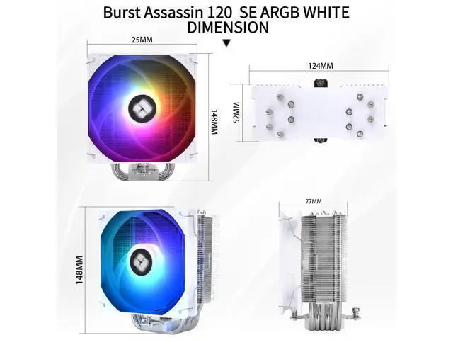 Alt view image 7 of 7 - Burst Assassin 120 SE ARGB White CPU Cooler, 6 Heat Pipes Heatsink, 12cm PWM Fan CPU Air Cooler, AGHP Technology, for Intel LGA1851/1700/115X/1200,AM4/AM5, 148mm High Heatsink Cooling