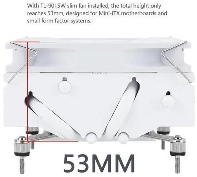 Alt view image 3 of 7 - AXP90-X53 White Low Profile ITX CPU Air Cooler, 53mm Height, TL-9015W Slim PWM Fan Low Noise 22.4dba, Silent ITX CPU Cooler, 2700RPM,for AM4/AM5/Intel 1150/1151/1155/1156/1200/1700/1851