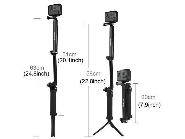 Alt view image 4 of 4 - PULUZ PU202 Handheld Monopod Selfie Stick 3-Way Grip Arm Tripod for GoPro Hero