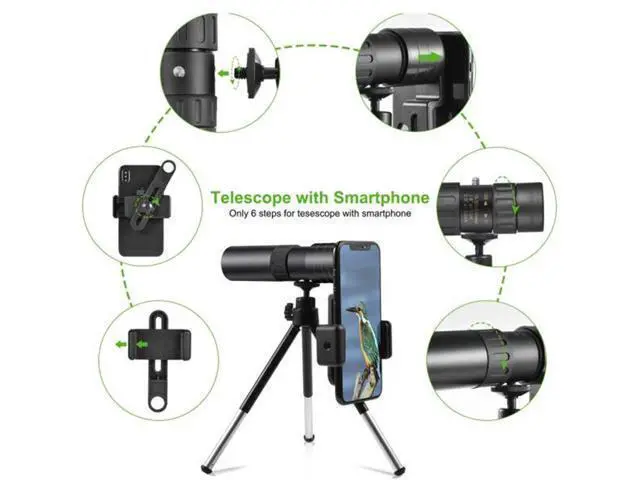 Alt view image 4 of 4 - Portable 10-300X40mm Super Telephoto Zoom Monocular Telescope With Tripod + Clip