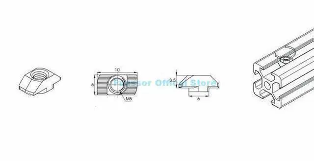 Alt view image 3 of 6 - Funssor 20x20 European Aluminum Extrusions Slim T-Nut M3/M4/M5 Thread Pack of 100