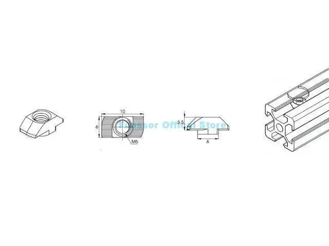 Alt view image 6 of 6 - Funssor 20x20 European Aluminum Extrusions Slim T-Nut M3/M4/M5 Thread Pack of 100