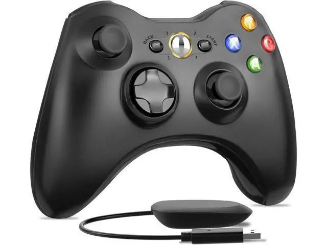 Alt view image 2 of 7 - W&O Wireless Controller Compatible with Xbox 360 2.4GHZ Gamepad Joystick Wireless Controller Compatible with Xbox 360 and PC Windows 7,8,10,11 with Receiver (Black)