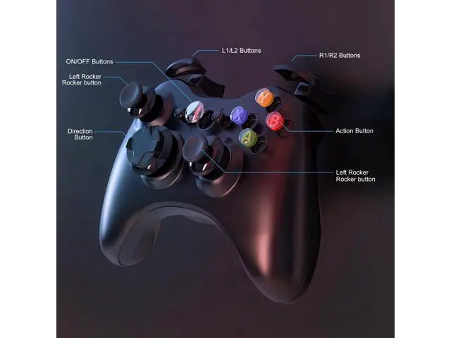 Alt view image 3 of 7 - W&O Wireless Controller Compatible with Xbox 360 2.4GHZ Gamepad Joystick Wireless Controller Compatible with Xbox 360 and PC Windows 7,8,10,11 with Receiver (Black)