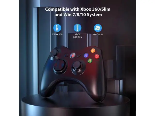 Alt view image 6 of 7 - W&O Wireless Controller Compatible with Xbox 360 2.4GHZ Gamepad Joystick Wireless Controller Compatible with Xbox 360 and PC Windows 7,8,10,11 with Receiver (Black)