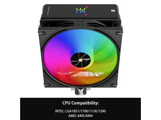 Alt view image 3 of 7 - Assassin X 120R Digital ARGB Black CPU Air Cooler, 2000RPM Speed,4 Heatpipes, 12cm Quiet PWM Fan CPU Cooler, Digital Screen Top Cover,for AM4/AM5,Intel LGA1700/1851/1150/1151/1200