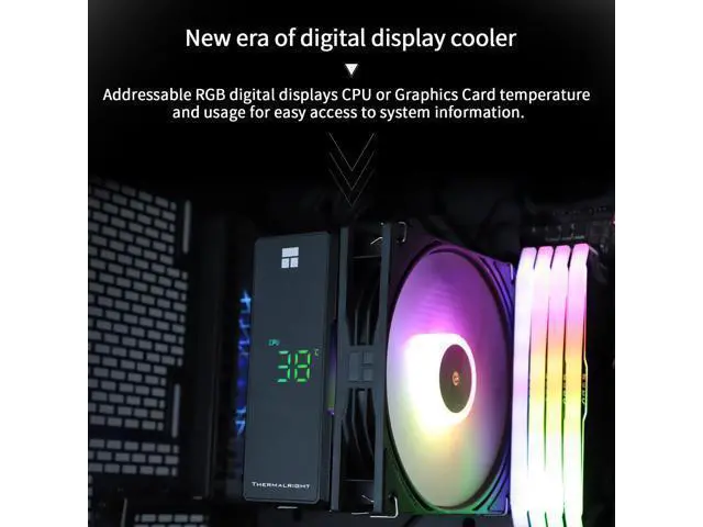 Alt view image 5 of 7 - Assassin X 120R Digital ARGB Black CPU Air Cooler, 2000RPM Speed,4 Heatpipes, 12cm Quiet PWM Fan CPU Cooler, Digital Screen Top Cover,for AM4/AM5,Intel LGA1700/1851/1150/1151/1200