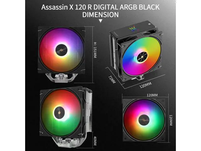 Alt view image 7 of 7 - Assassin X 120R Digital ARGB Black CPU Air Cooler, 2000RPM Speed,4 Heatpipes, 12cm Quiet PWM Fan CPU Cooler, Digital Screen Top Cover,for AM4/AM5,Intel LGA1700/1851/1150/1151/1200