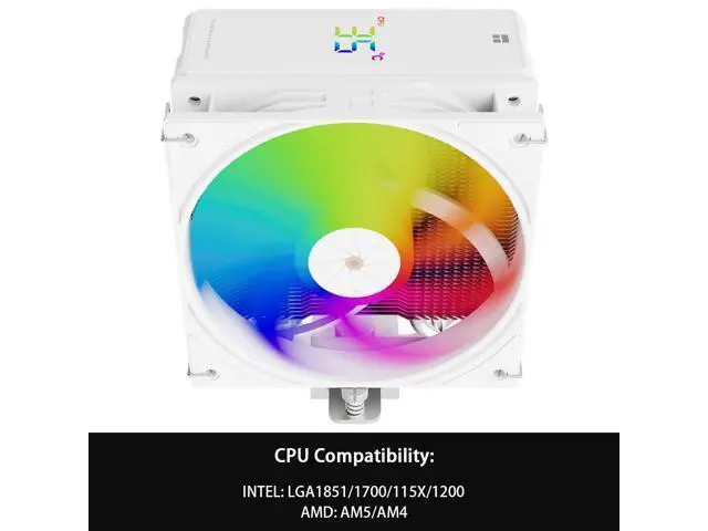 Alt view image 3 of 6 - Assassin X 120R Digital ARGB White CPU Air Cooler, 2000RPM Speed,4 Heatpipes, 12cm Quiet PWM Fan CPU Cooler, Digital Screen Top Cover,for AM4/AM5,Intel LGA1700/1851/1150/1151/1200
