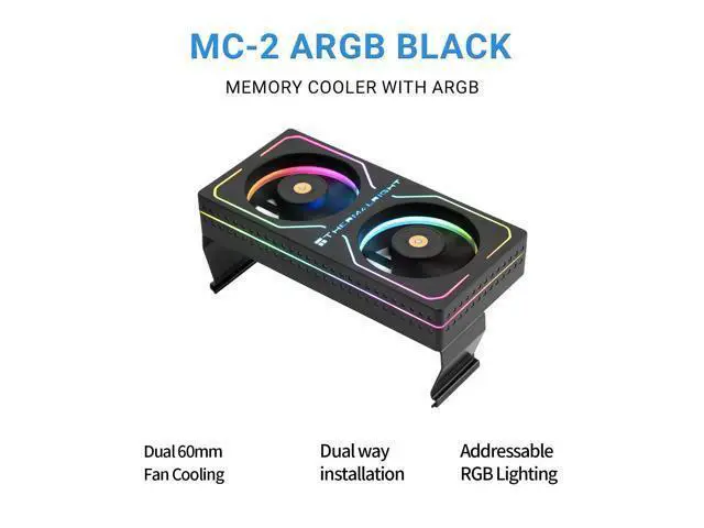 Alt view image 2 of 6 - MC-2 ARGB Black RAM Cooler, RGB Strip, Dual 3200RPM Silent Fans, Black Active Cooling Design. Compatible with DDR, DDR2, DDR3, DDR4DDR5 Memory. Adopts Simple Buckle Structure for Fast