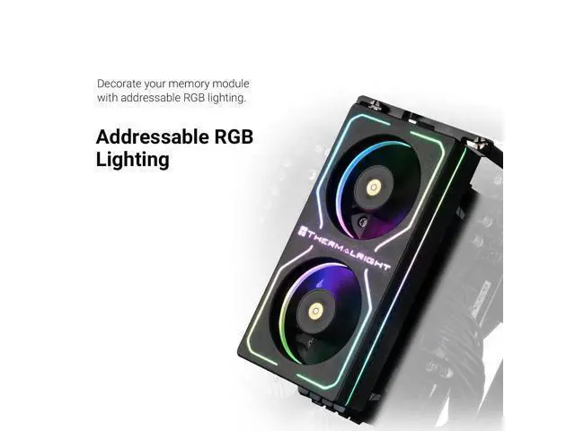 Alt view image 3 of 6 - MC-2 ARGB Black RAM Cooler, RGB Strip, Dual 3200RPM Silent Fans, Black Active Cooling Design. Compatible with DDR, DDR2, DDR3, DDR4DDR5 Memory. Adopts Simple Buckle Structure for Fast
