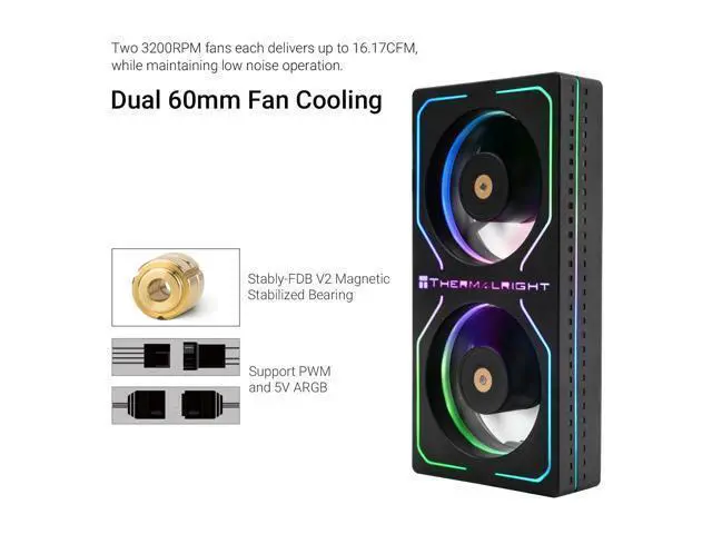 Alt view image 4 of 6 - MC-2 ARGB Black RAM Cooler, RGB Strip, Dual 3200RPM Silent Fans, Black Active Cooling Design. Compatible with DDR, DDR2, DDR3, DDR4DDR5 Memory. Adopts Simple Buckle Structure for Fast