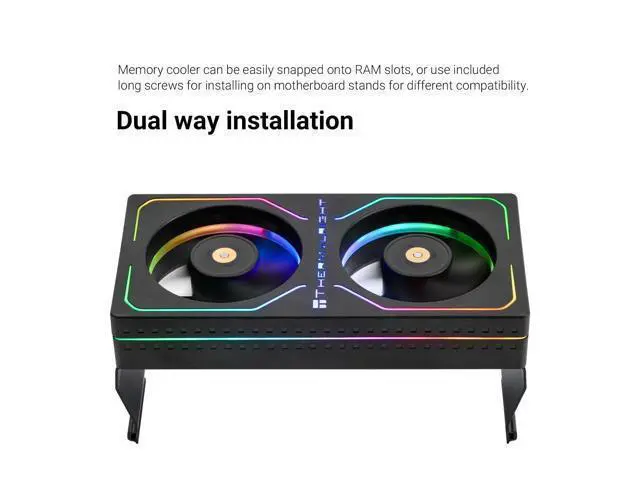 Alt view image 5 of 6 - MC-2 ARGB Black RAM Cooler, RGB Strip, Dual 3200RPM Silent Fans, Black Active Cooling Design. Compatible with DDR, DDR2, DDR3, DDR4DDR5 Memory. Adopts Simple Buckle Structure for Fast