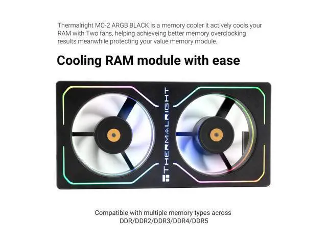 Alt view image 6 of 6 - MC-2 ARGB Black RAM Cooler, RGB Strip, Dual 3200RPM Silent Fans, Black Active Cooling Design. Compatible with DDR, DDR2, DDR3, DDR4DDR5 Memory. Adopts Simple Buckle Structure for Fast
