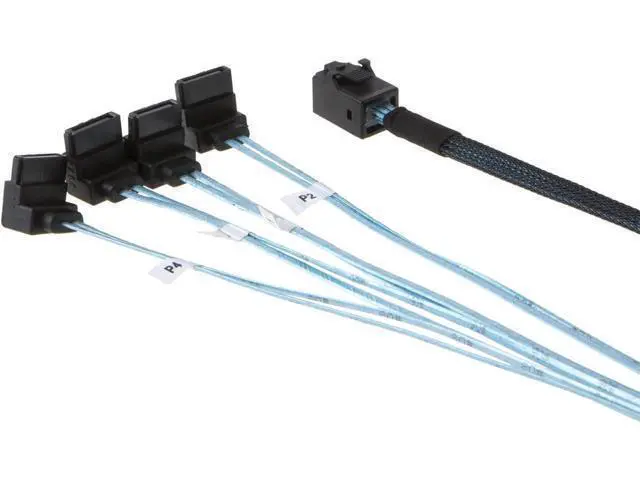 Alt view image 2 of 3 - Internal HD Mini SAS (SFF-8643 Host) - 4X SATA (Target) Angle Cable, SFF-8643 for Controller, 4 Sata Connect to Hard Drive, 1M / 3.3 ft.