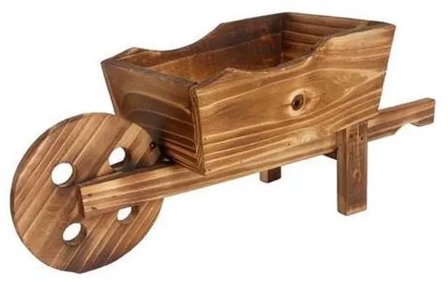 Main image of Large Cart Wheelbarrow Planter, Wooden Flower Pot, Rustic Succulent Planter, Brown Decorative Garden Planter, Handmade