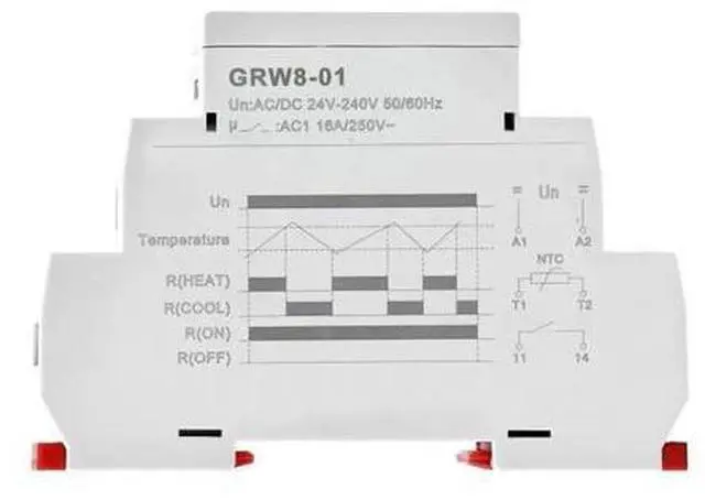 Main image of GRW8 Din Rail Temperature Control Relay 16A Wide Range Voltage AC/DC24-240V with Waterproof Sensor (Size : GRW8-01 5m Sensor)