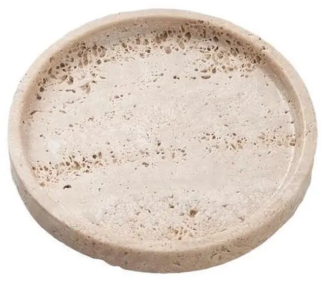 Main image of Round Travertine Vanity Tray 7.9 in, Stone Decorative Dish for Home, Beige Organizer for Jewelry, Kitchen, Bathroom and Living Room