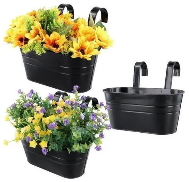 Main image of Flower Pots Hanging Metal, Metal Pot Plant Holders with Hooks Detachable, Decor Plant Pot Hanging Indoor Outdoor for Garden Balcony Fence Railing