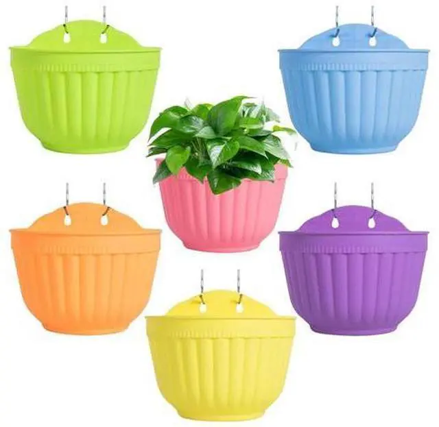 Main image of 6 Pcs Colorful Resin Wall, Small Hanging Flower Pots with S Hooks for Garden and Fence Decor