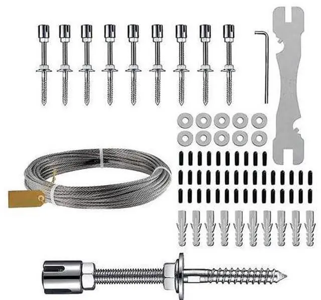 Main image of Outdoor Wire Trellis Kit, Stainless Steel, 10 Pcs, Supports Climbing Plants, 52 ft / 15.8 m, Garden, Cross Buckle, 350 lbs Load, Balcony