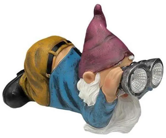 Main image of Gnome Figurine Solar Light for Garden, Lying Down with Binoculars, Resin Led Lamp Whimsical Elf Statue, Patio, Lawn, Yard Decoration