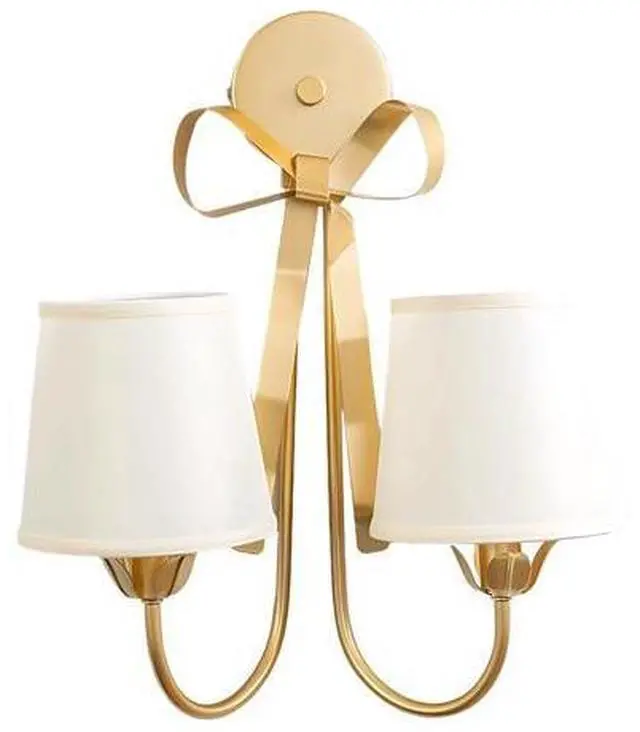 Main image of American Premium Wall Sconce, Gold Metal Bow Wall Light with Fabric Shade, Single Head Wall Mount, 110V for Bedroom and Living Room Decoration