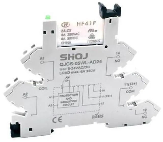 Main image of 10PCS QJCS-05 -AD24 Slim/SSR Relay HF41F 24-ZS 5V 12V 24V 230V 6A 1CO Mount On Screw Socket with LED Wafer Relay(24V White SCREWLESS)