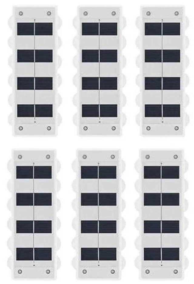 Main image of 6-Pack Solar Fence Lights, Waterproof Outdoor Wall Mount with 7 Brightness Modes, Abs+Pc Build, 6-12 Hours Illumination, Multi-Led Choices for Patio, Deck, and Garden
