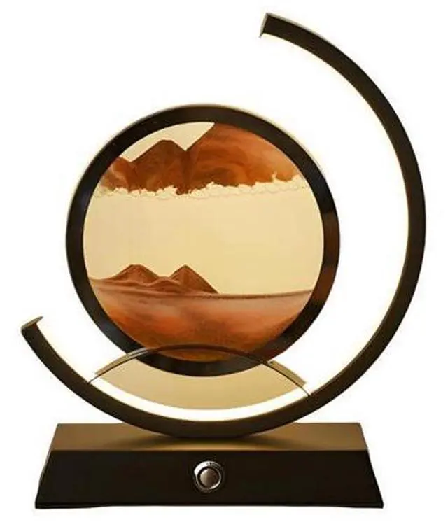 Main image of Sand Art Light Table Lamp, Round Dimmable DIY Flowing Sand Picture, Black Frame with Remote & Touch Control, Relaxing Desktop Decor, 9.8X11.4X3.5 in
