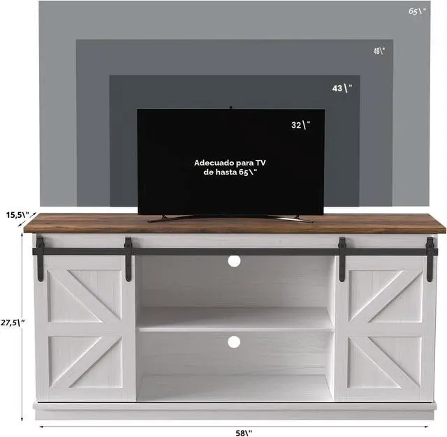 Alt view image 6 of 7 - Soporte de TV para TV de 65 pulgadas, centro de entretenimiento con armarios de almacenamiento y puertas corredizas de granero, consola de TV moderna de mediados de siglo para sala de estar y