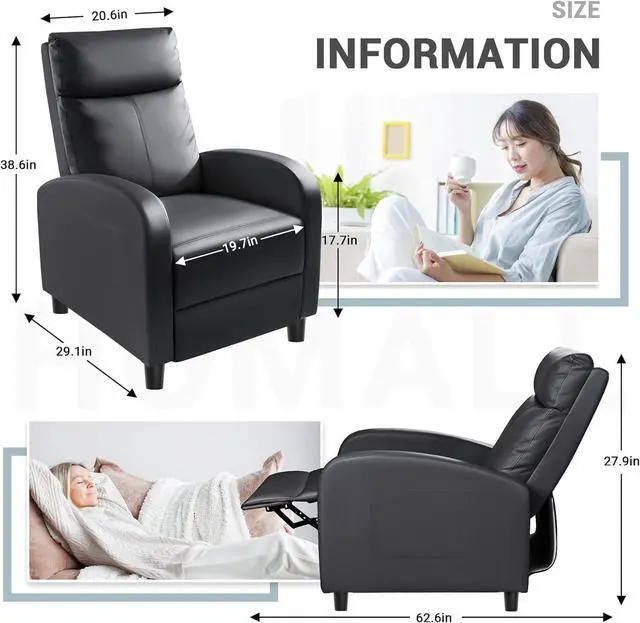 Alt view image 6 of 7 - Homall Silla reclinable moderna, asiento acolchado de piel sintética para sala de estar, sofá individual, asiento reclinable, silla de club, asiento de cine en casa (negro)