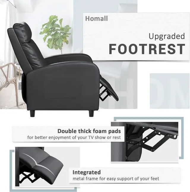 Alt view image 5 of 7 - Homall Silla reclinable moderna, asiento acolchado de piel sintética para sala de estar, sofá individual, asiento reclinable, silla de club, asiento de cine en casa (negro)