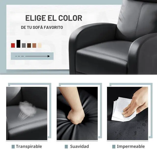 Alt view image 4 of 7 - Homall Silla reclinable moderna, asiento acolchado de piel sintética para sala de estar, sofá individual, asiento reclinable, silla de club, asiento de cine en casa (negro)