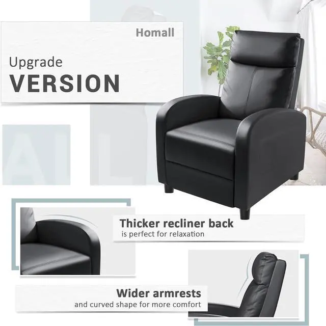 Alt view image 3 of 7 - Homall Silla reclinable moderna, asiento acolchado de piel sintética para sala de estar, sofá individual, asiento reclinable, silla de club, asiento de cine en casa (negro)
