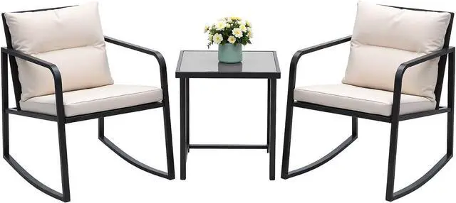 Main image of Juego o set de 3 piezas de mimbre para patio y exteriores, muebles para porche, sillas para conversar con mesa auxiliar de vidrio