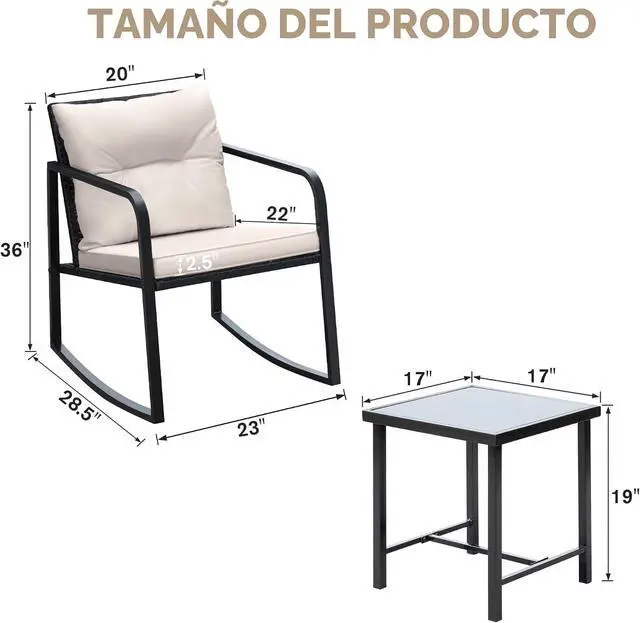 Alt view image 2 of 7 - Juego o set de 3 piezas de mimbre para patio y exteriores, muebles para porche, sillas para conversar con mesa auxiliar de vidrio