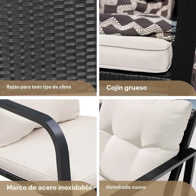 Alt view image 3 of 7 - Juego o set de 3 piezas de mimbre para patio y exteriores, muebles para porche, sillas para conversar con mesa auxiliar de vidrio