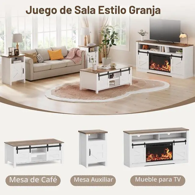 Alt view image 5 of 7 - Mesita de noche de granja, mesa de noche moderna con puerta de granero y estante, mesa auxiliar rústica para dormitorio, sala de estar (2, Blanca)